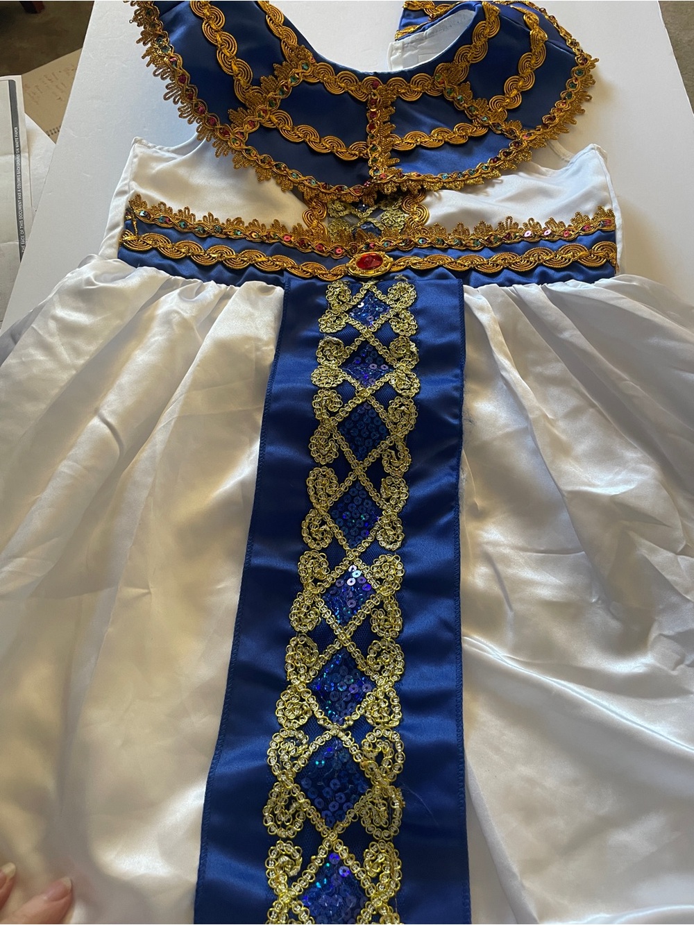 Egyptian Blue and White Regal Kids Costume Dress with Gold Trim